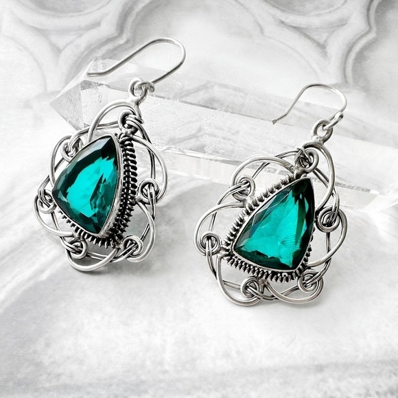 ARTISAN Silver Namibian Emerald Stone Earrings - Picture 1 of 3